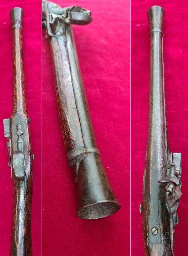 A Balkan or Turkish flintlock Blunderbuss with decoration to the woodwork. Circa 1800. Ref 3251